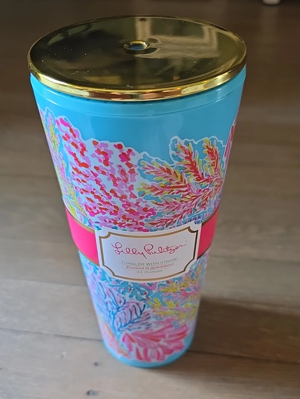 Lilly Pulitzer Blue & Pink Floral Tumbler with Gold Lid NEW